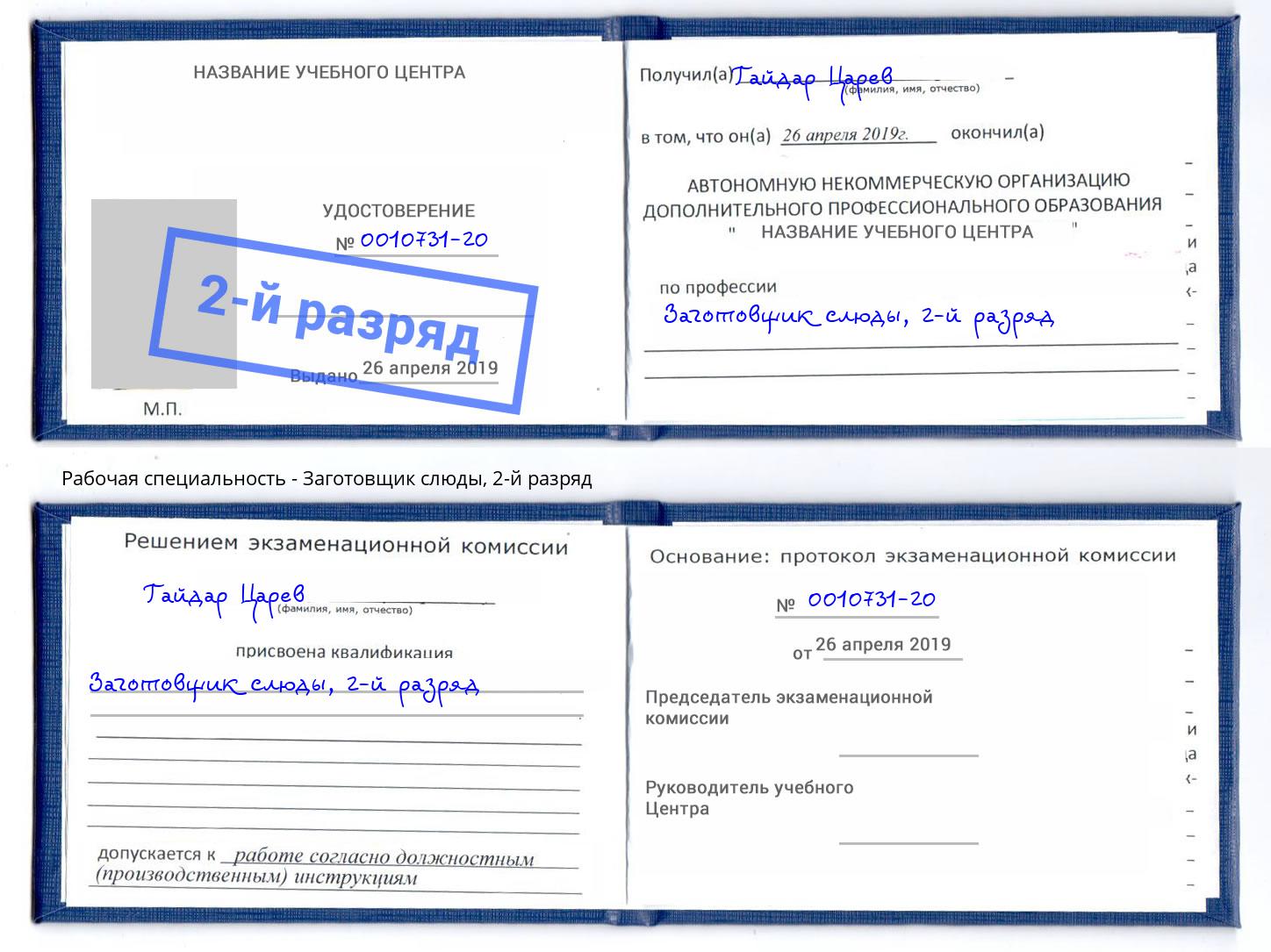 корочка 2-й разряд Заготовщик слюды Мариинск