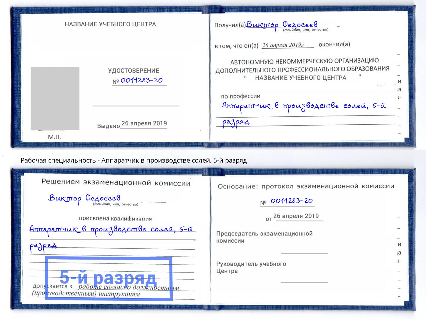 корочка 5-й разряд Аппаратчик в производстве солей Мариинск