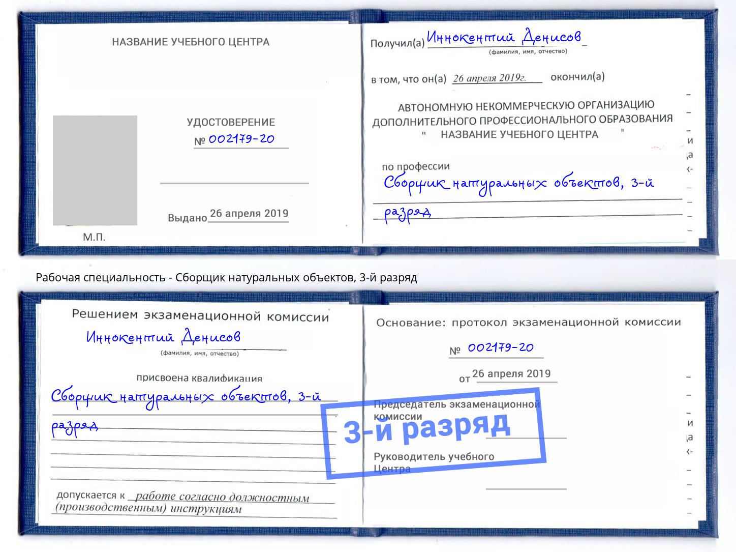 корочка 3-й разряд Сборщик натуральных объектов Мариинск