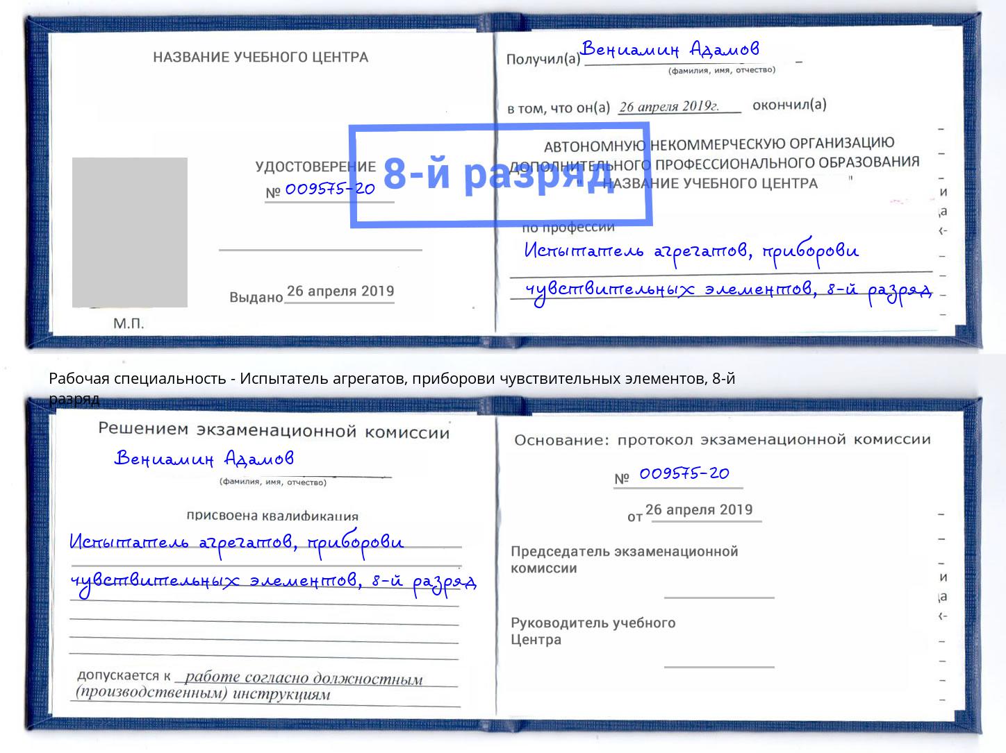 корочка 8-й разряд Испытатель агрегатов, приборови чувствительных элементов Мариинск