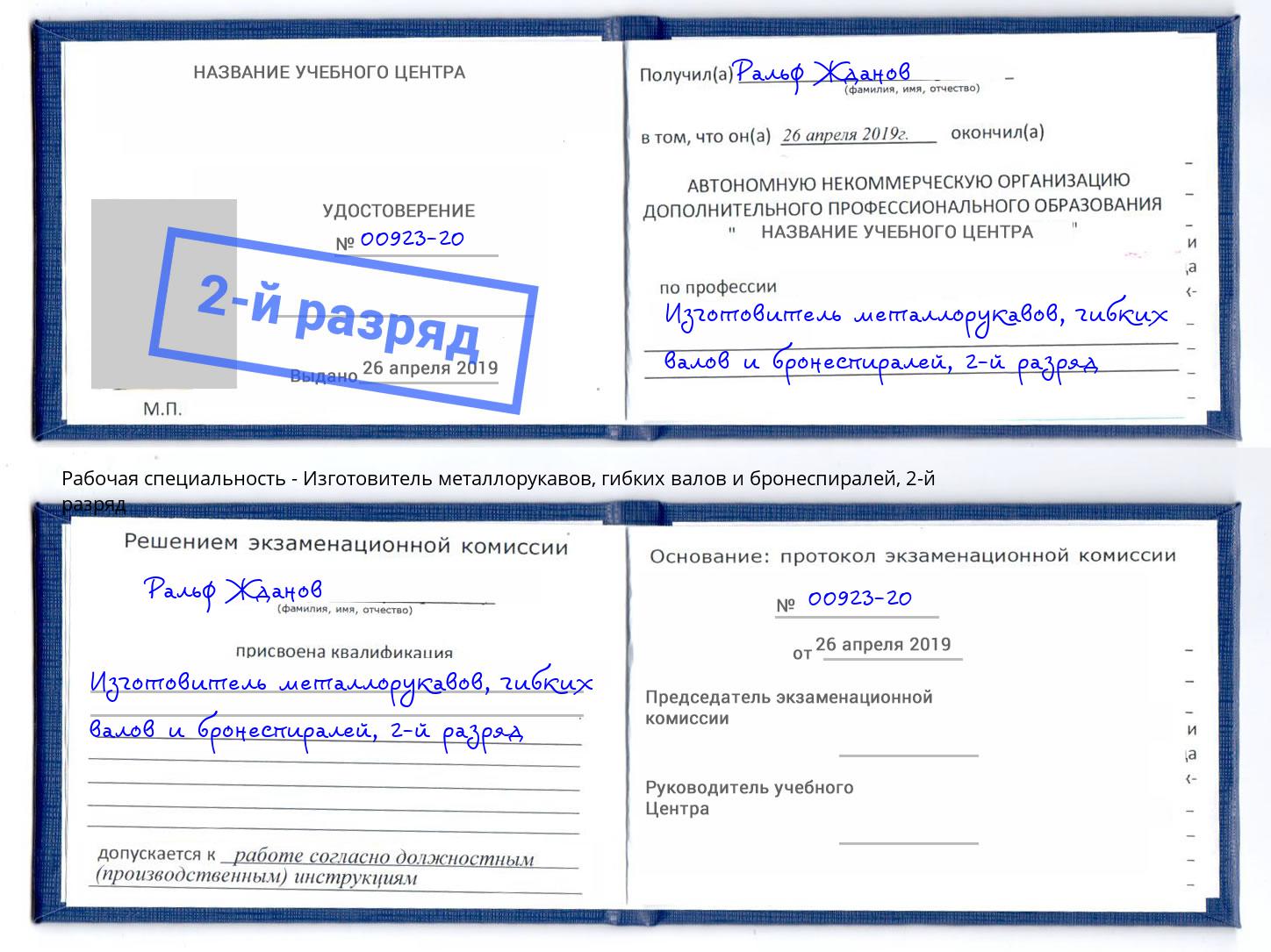 корочка 2-й разряд Изготовитель металлорукавов, гибких валов и бронеспиралей Мариинск